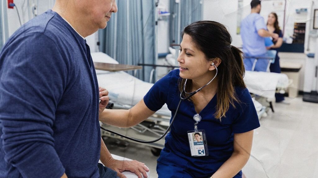 Un médecin utilise un stéthoscope pour écouter le cœur d'une personne 1