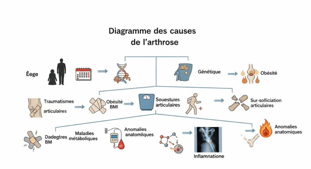 Diagramme des causes de l'arthrose