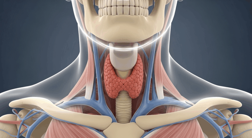 Illustration montrant l'emplacement de la glande thyroïde dans le corps humain