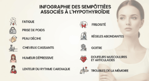 Infographie des symptômes associés à l'hypothyroïdie