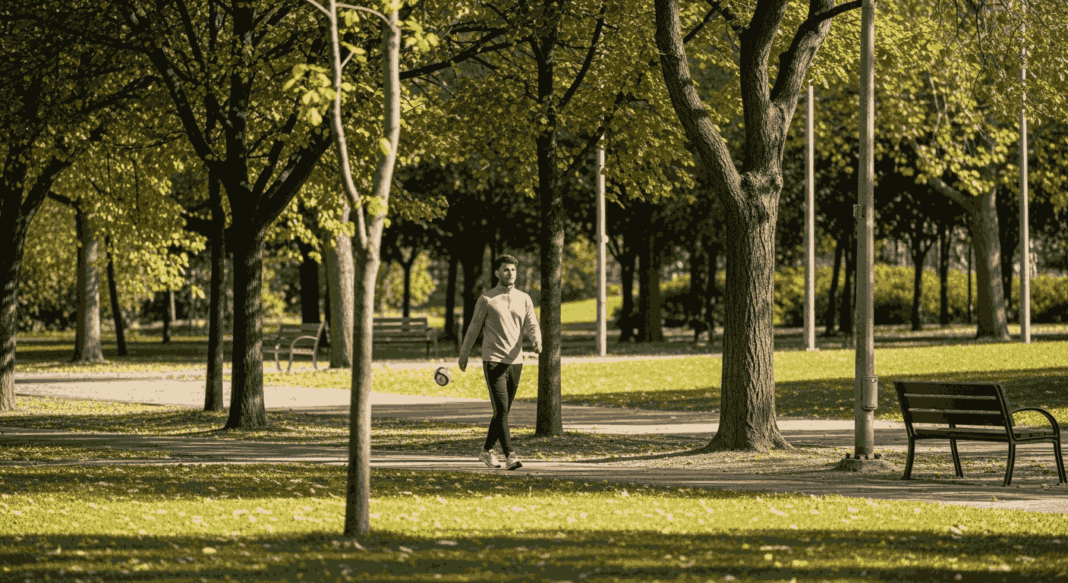 Personne en train de marcher dans un parc