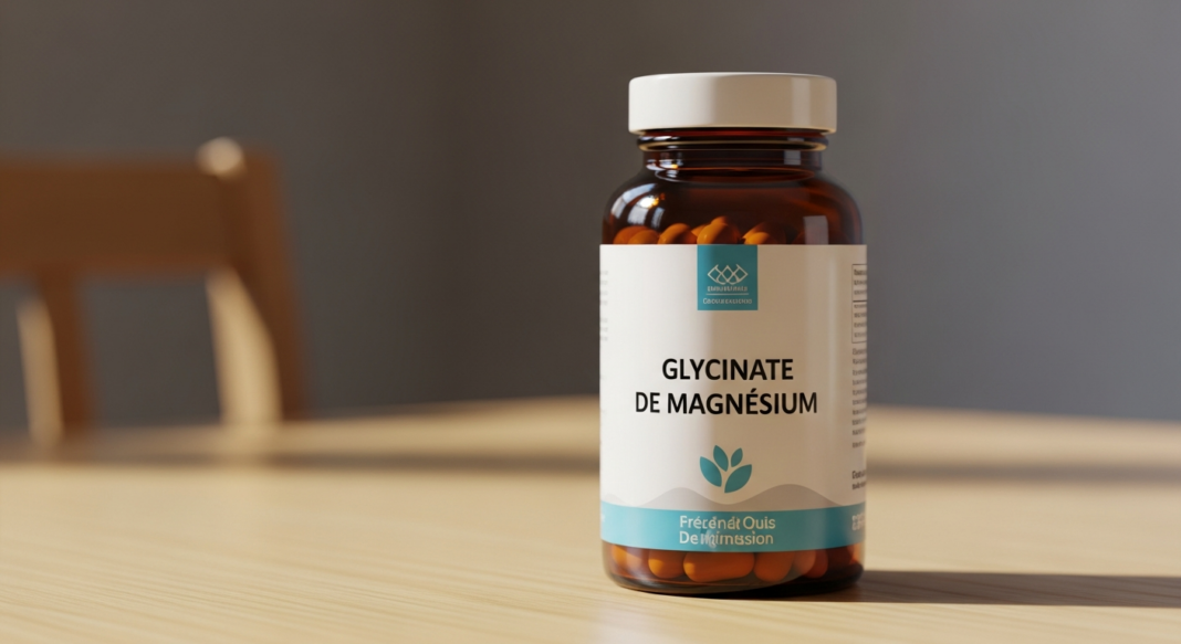 Image d'un flacon de Glycinate de magnésium sur une table