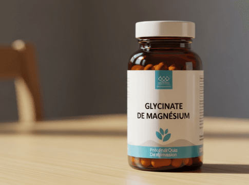Image d'un flacon de Glycinate de magnésium sur une table